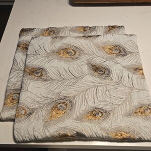 CUSTOM MADE  Tan and Silver Feather Patterned Pillow Covera